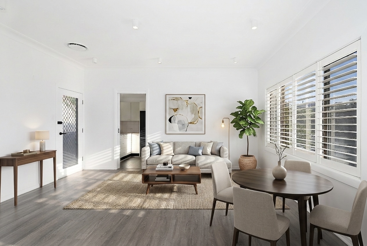 High-end Australian living room virtually staged